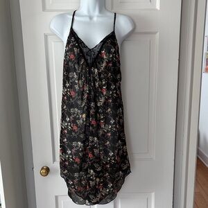 Sam EdelmanFloral Lace-Trim Black Slip Dress - Women's Intimates M